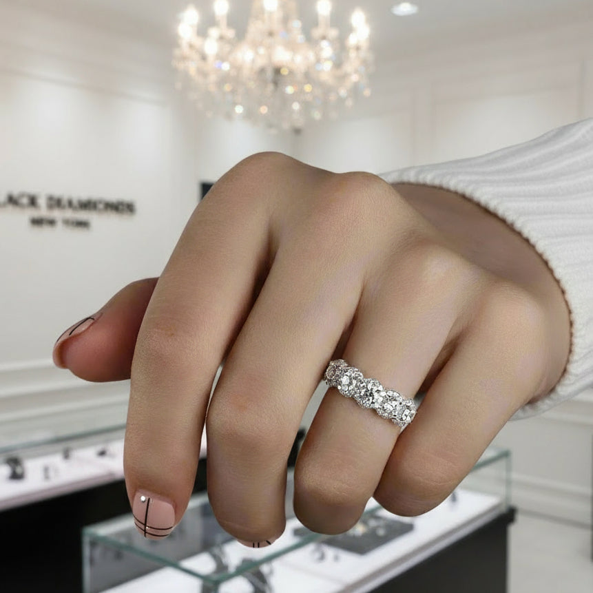 White Gold Halo Round Cut 5 Stone Anniversary Ring-Black Diamonds New York