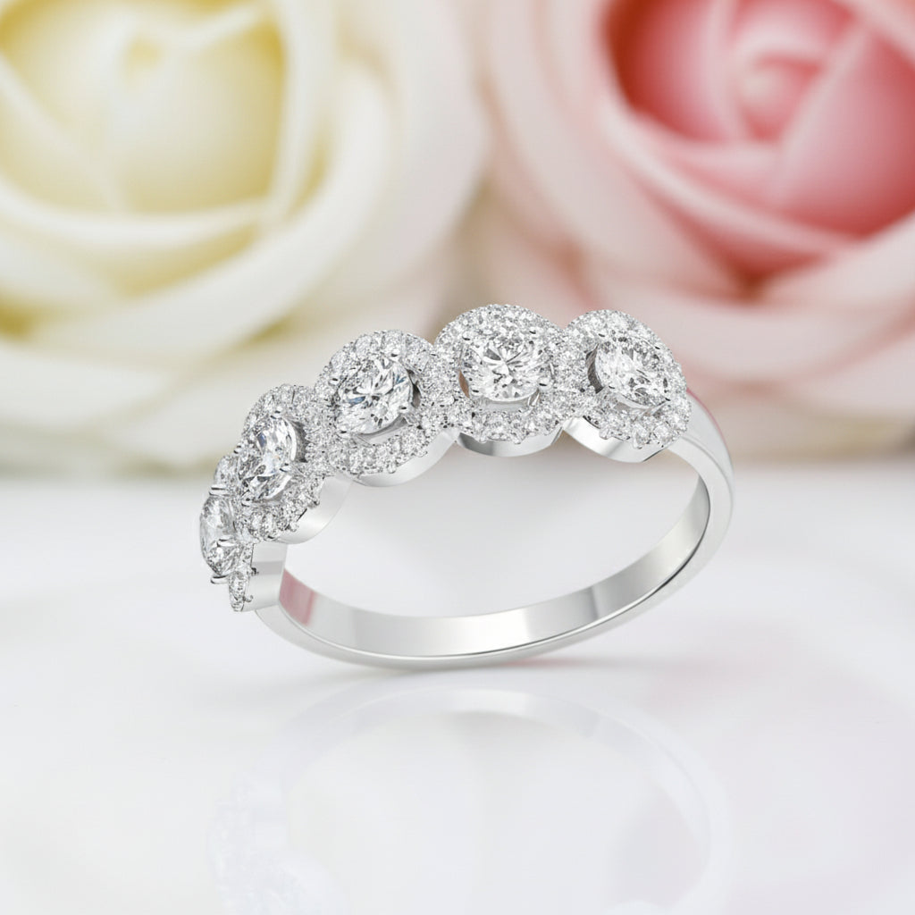 White Gold Halo Round Cut 5 Stone Anniversary Ring-Black Diamonds New York