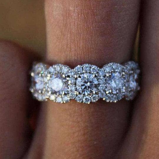 White Gold Halo Round Cut 5 Stone Anniversary Ring-Black Diamonds New York