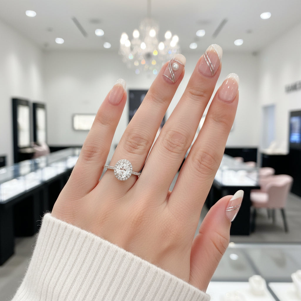 White Gold Halo Round Cut Engagement Ring-Black Diamonds New York