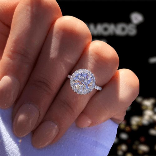 White Gold Halo Round Cut Engagement Ring-Black Diamonds New York