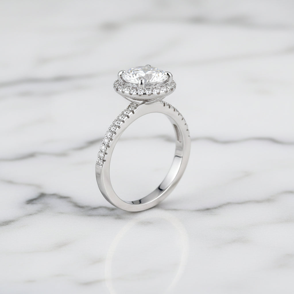 White Gold Halo Round Cut Engagement Ring-Black Diamonds New York