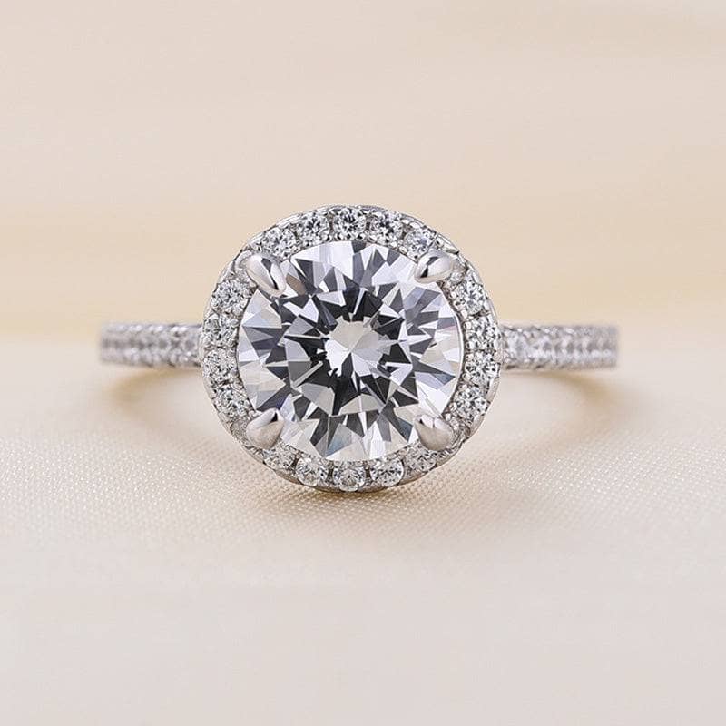 White Gold Halo Round Cut Engagement Ring - Black Diamonds New York