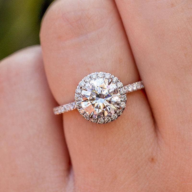 White Gold Halo Round Cut Engagement Ring - Black Diamonds New York