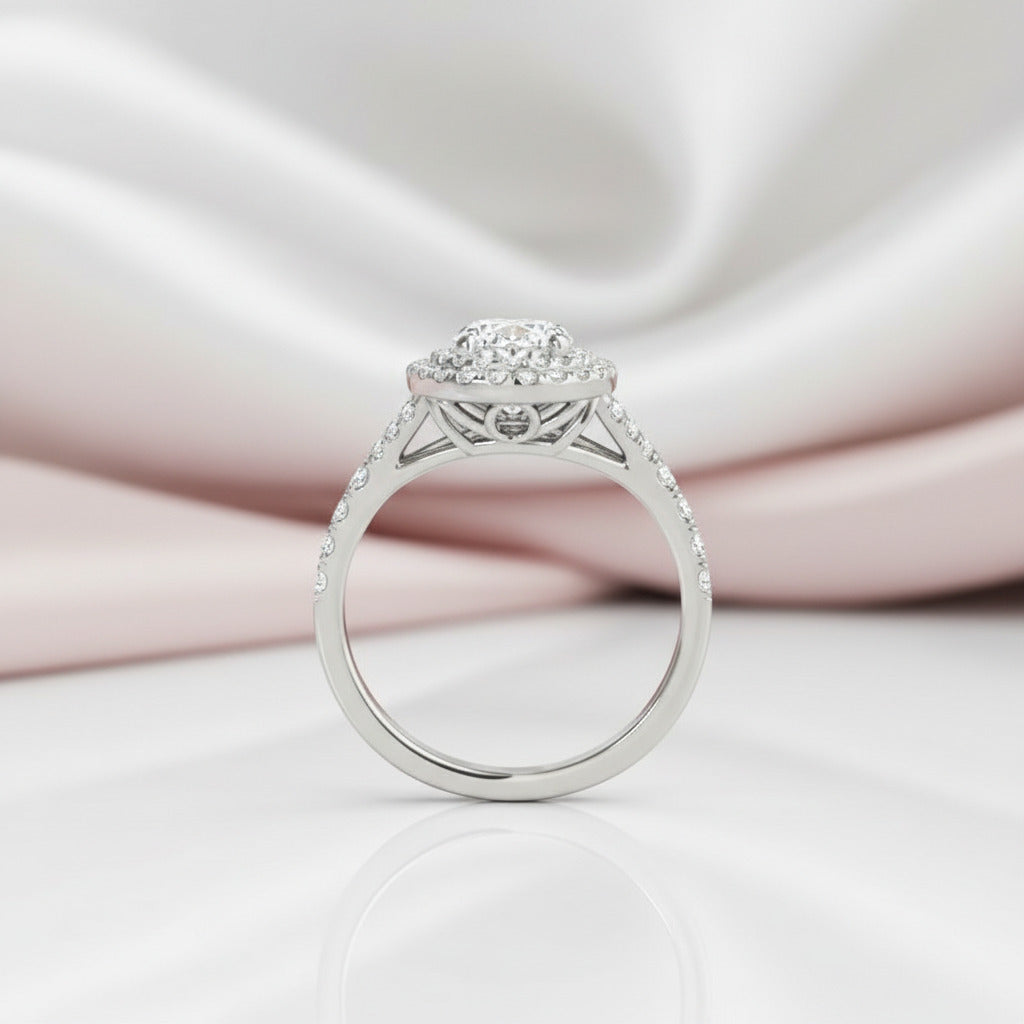 White Gold Oval Cut Diamond Option Double Halo Engagement Ring Set-Black Diamonds New York