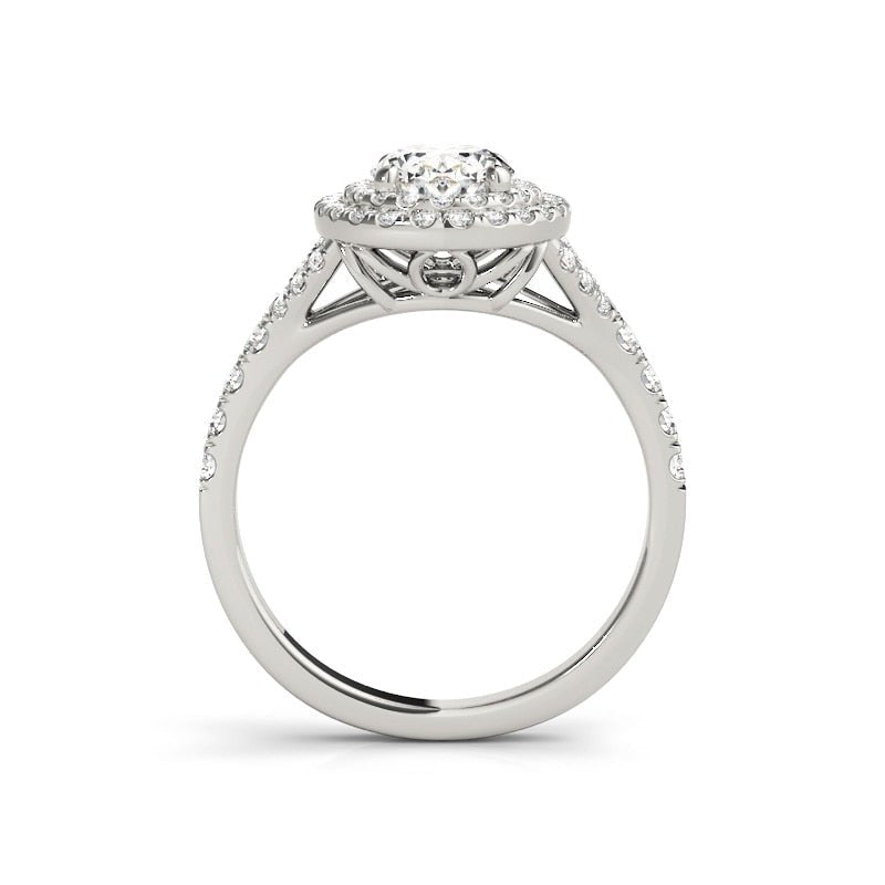 White Gold Oval Cut Moissanite Double Halo Engagement Ring Set-Black Diamonds New York