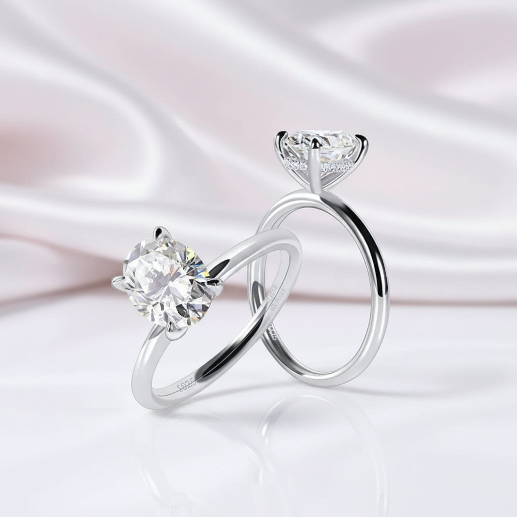 White Gold Oval Cut Diamond Engagement Ring-Black Diamonds New York