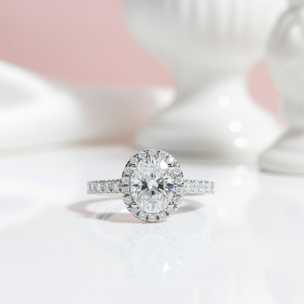 2.0 Ct Oval Cut Diamond Halo Engagement Ring Set-Black Diamonds New York