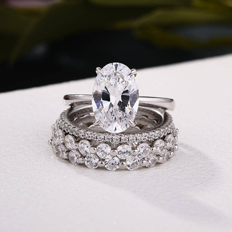 White Gold Oval Cut Simulated Diamond Bridal Ring Set-Black Diamonds New York