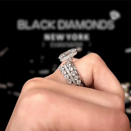 White Gold Oval Cut Simulated Diamond Bridal Ring Set-Black Diamonds New York