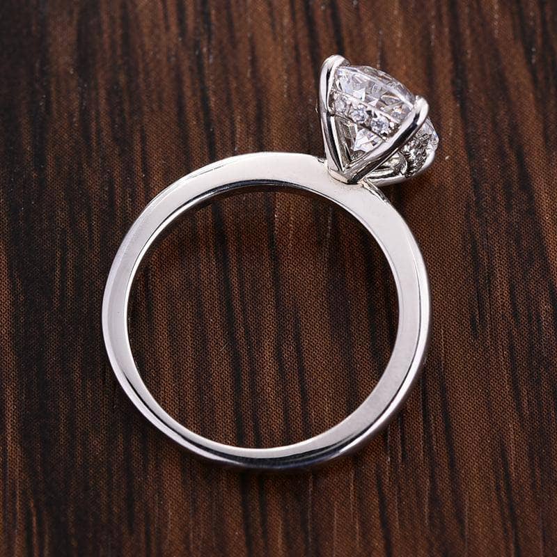 White Gold Oval Cut Simulated Diamond Engagement Ring - Black Diamonds New York