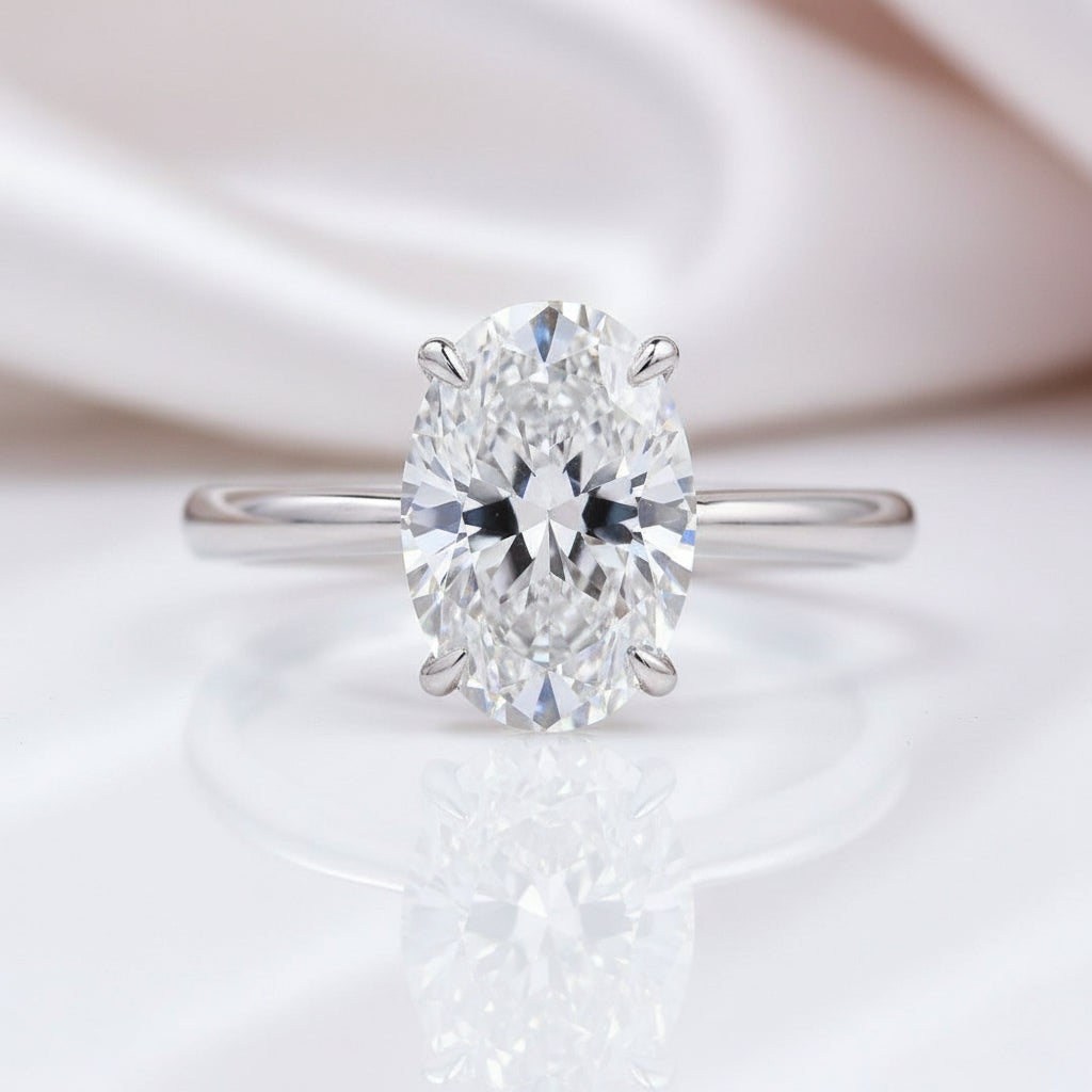 White Gold Oval Cut Simulated Diamond Option Engagement Ring-Black Diamonds New York