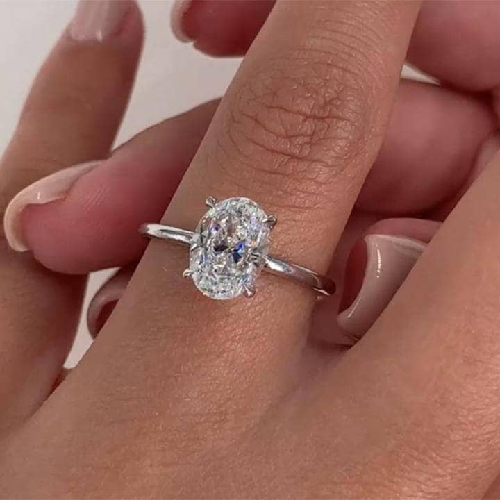 White Gold Oval Cut Simulated Diamond Engagement Ring