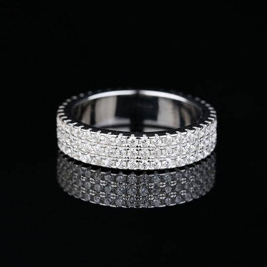 White Gold Pave Sona Simulated Diamonds Sapphire Ring Band-Black Diamonds New York