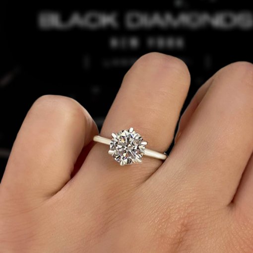 White Gold Round Cut Certified Moissanite Solitaire Engagement Ring-Black Diamonds New York