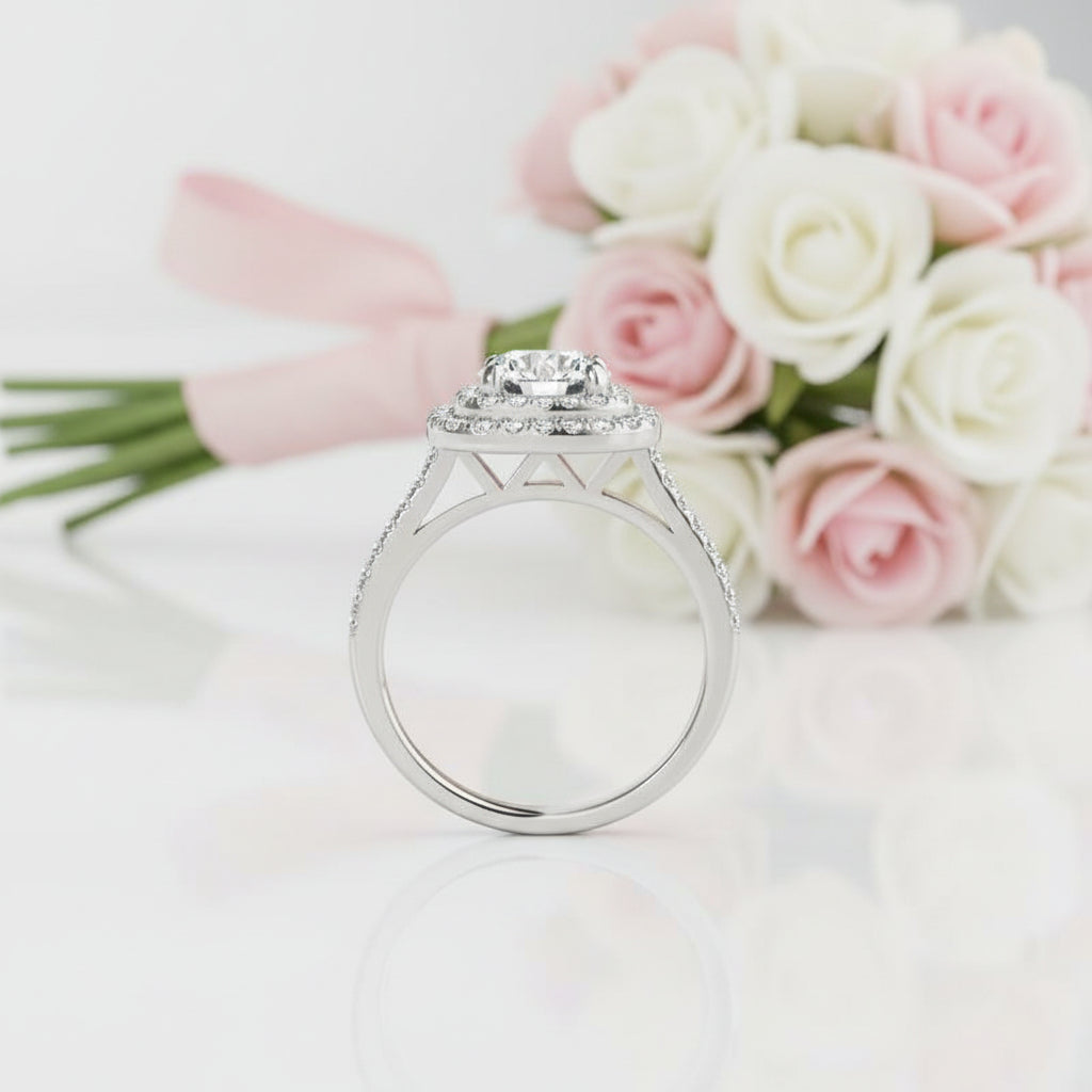 White Gold Round Cut Diamond Option Halo Engagement Ring Set-Black Diamonds New York