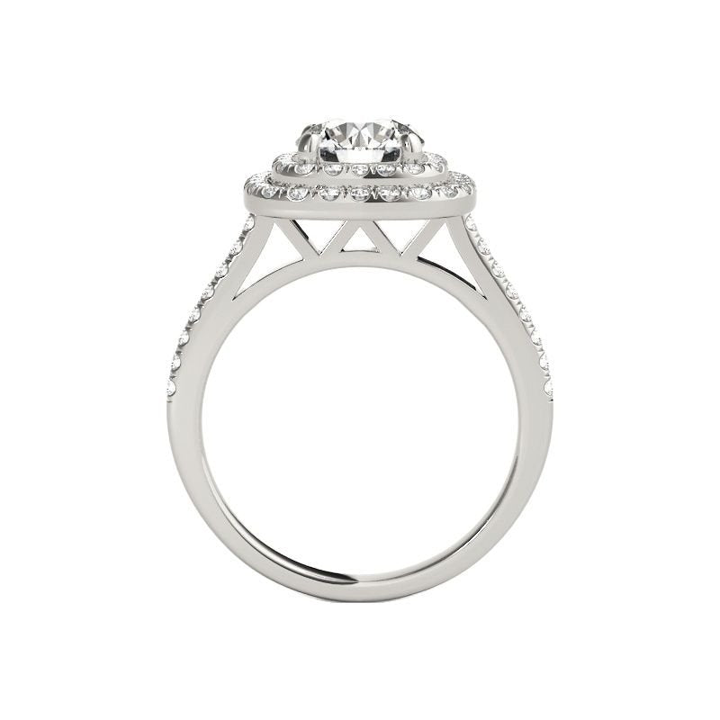 White Gold Round Cut Moissanite Halo Engagement Ring Set-Black Diamonds New York