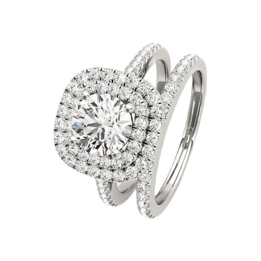 White Gold Round Cut Moissanite Halo Engagement Ring Set-Black Diamonds New York