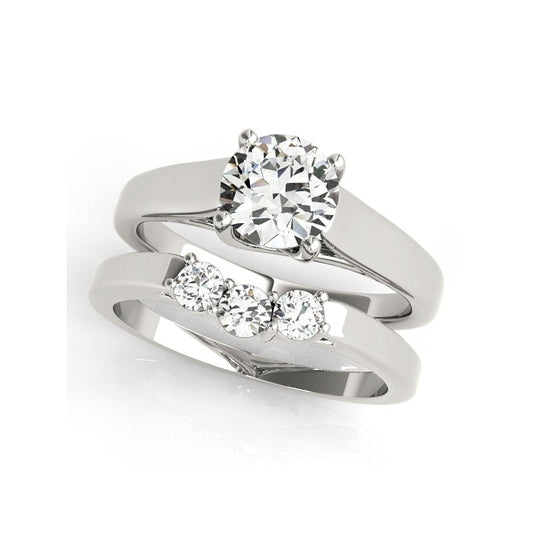 White Gold Round Cut Moissanite Polished Engagement Ring Set - Black Diamonds New York