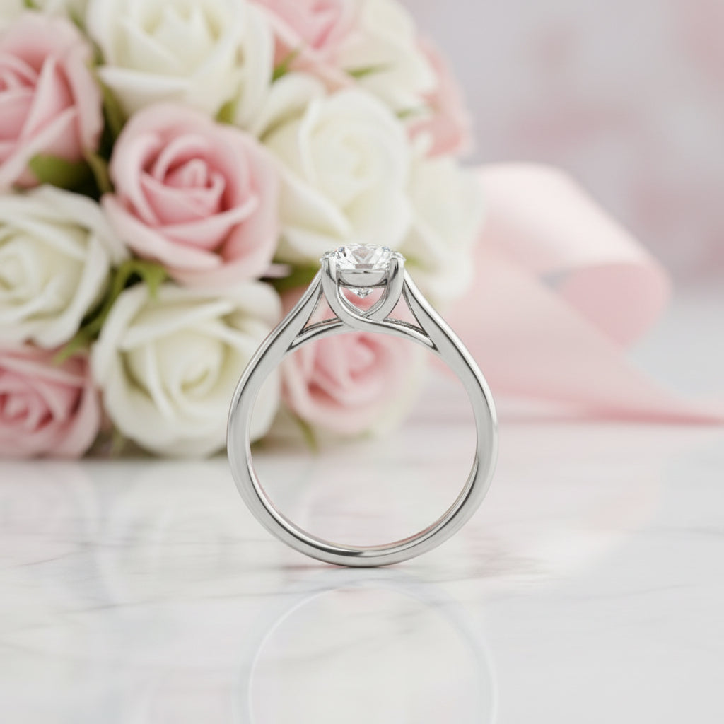 White Gold Round Cut Diamond Option Polished Engagement Ring Set-Black Diamonds New York