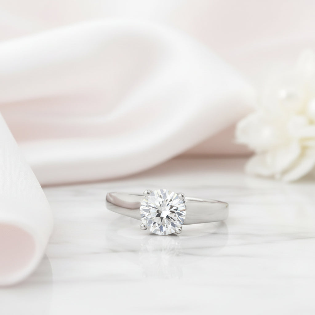 White Gold Round Cut Diamond Option Polished Engagement Ring Set-Black Diamonds New York