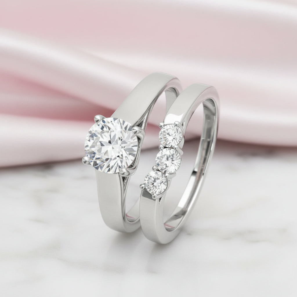 White Gold Round Cut Diamond Option Polished Engagement Ring Set-Black Diamonds New York