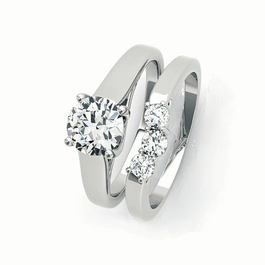 White Gold Round Cut Diamond Polished Engagement Ring Set-Black Diamonds New York