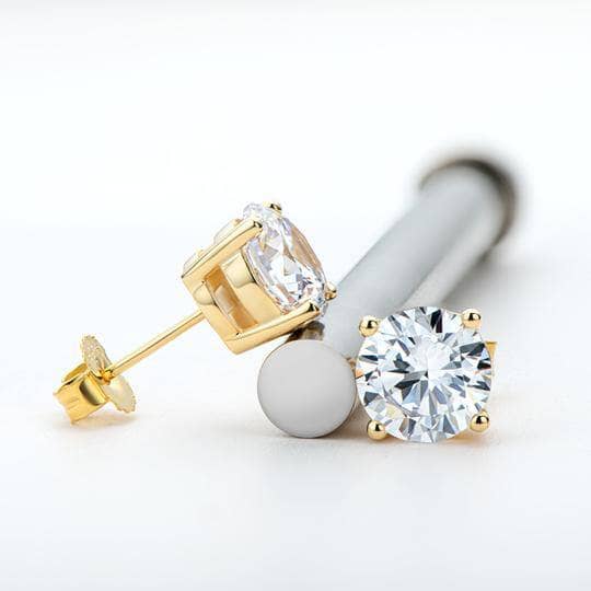 White Gold Round Cut Moissanite Stud Earrings-Black Diamonds New York