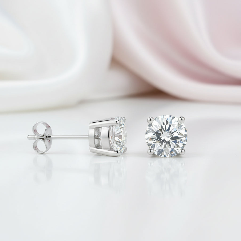 White Gold Round Cut Diamond Stud Earrings-Black Diamonds New York