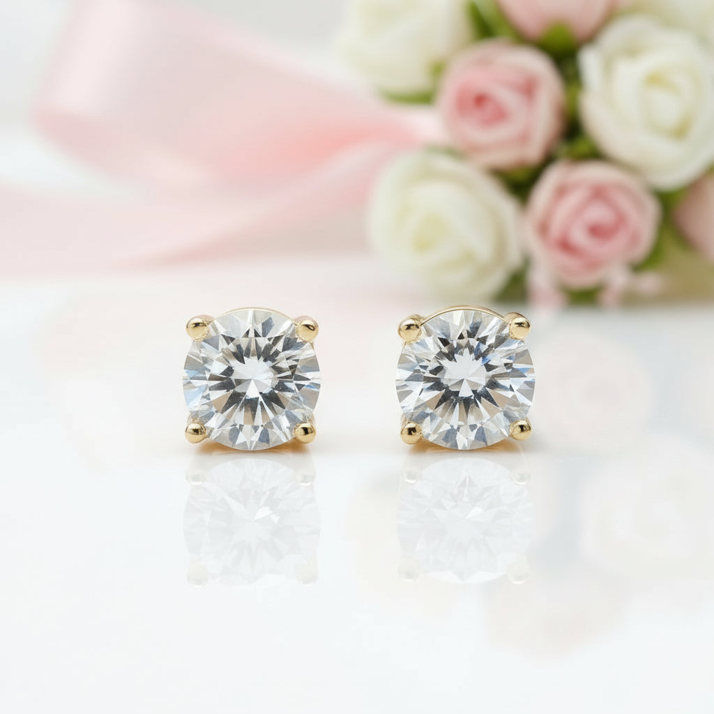 White Gold Round Cut Diamond Stud Earrings-Black Diamonds New York