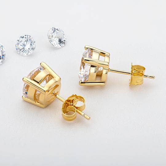 White Gold Round Cut Moissanite Stud Earrings - Black Diamonds New York