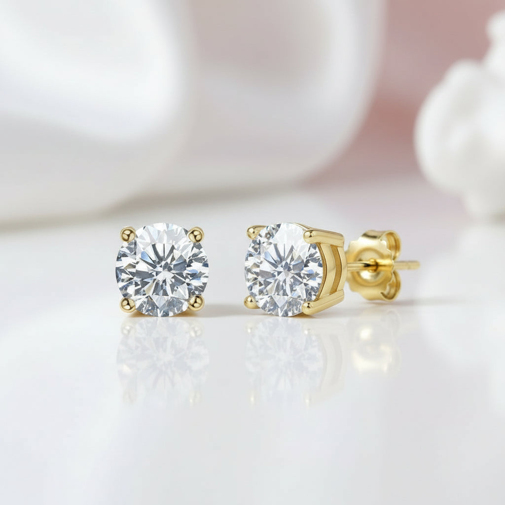 White Gold Round Cut Diamond Stud Earrings-Black Diamonds New York