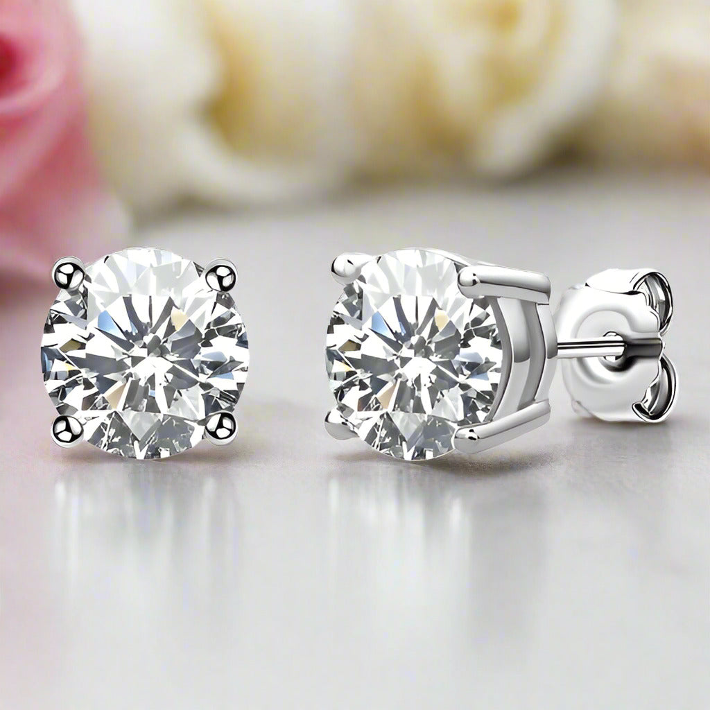 White Gold Round Cut Diamond Stud Earrings-Black Diamonds New York