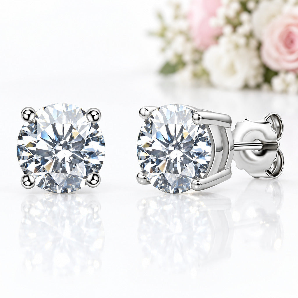 White Gold Round Cut Diamond Option Stud Earrings-Black Diamonds New York