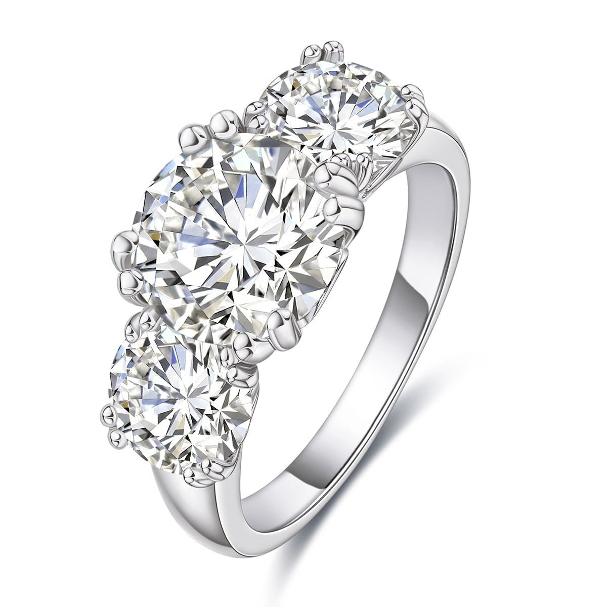 White Gold Round Cut Diamond Three Stone Engagement Ring-Black Diamonds New York