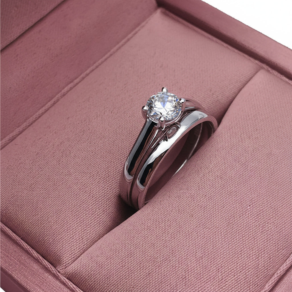 White Gold Round Diamond Art Deco Ring Set-Black Diamonds New York