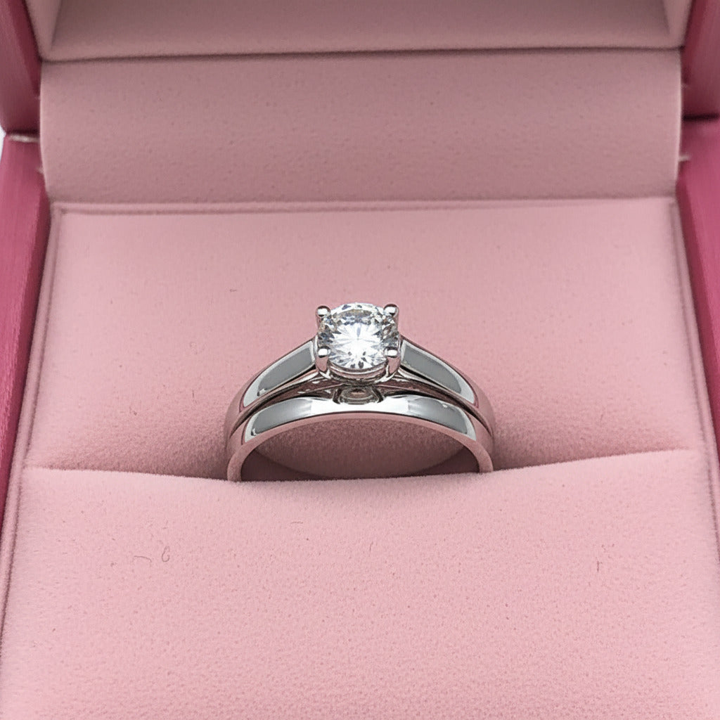 White Gold Round Diamond Option Art Deco Ring Set-Black Diamonds New York