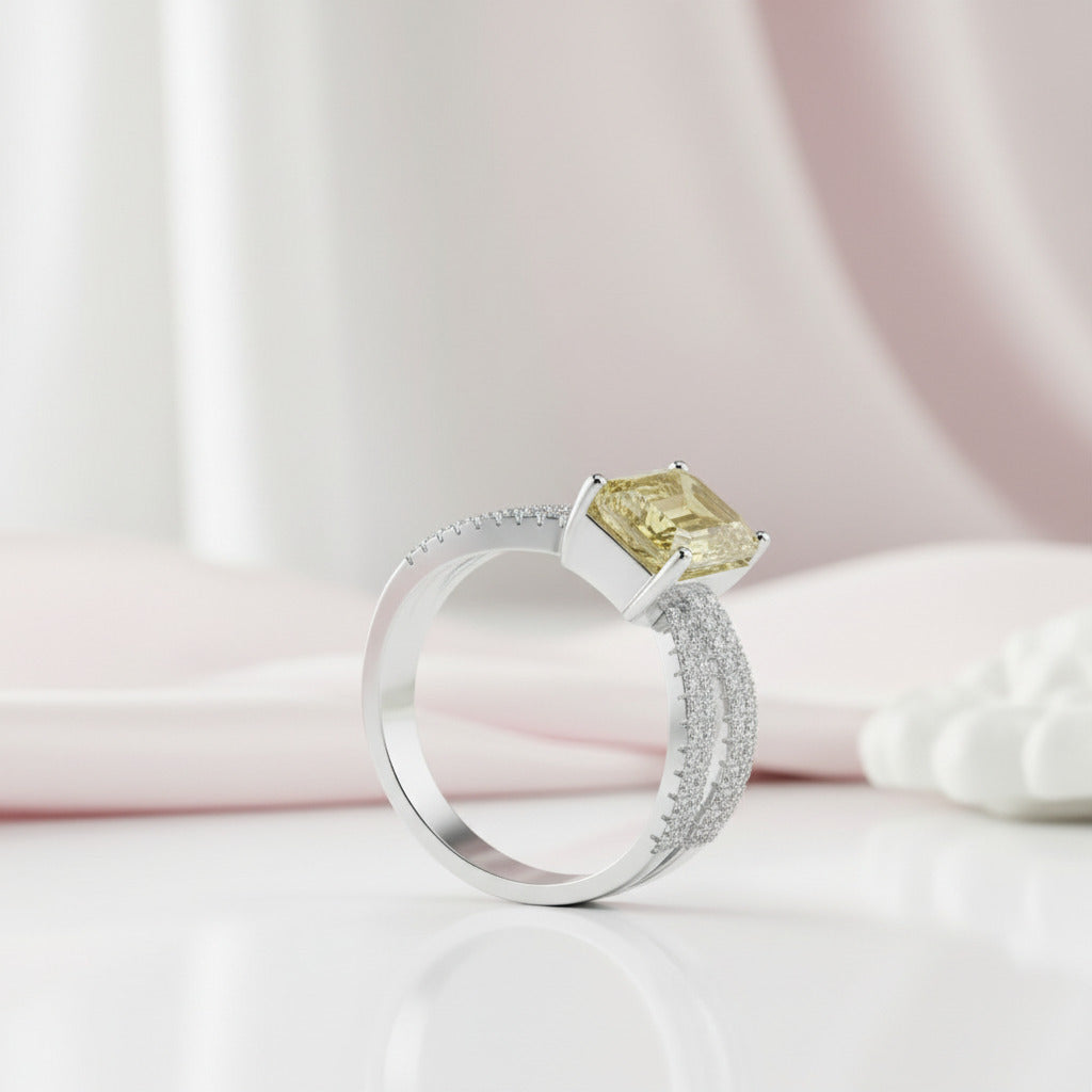 White Gold Yellow Sapphire 3.0ct Emerald Cut Engagement Ring-Black Diamonds New York