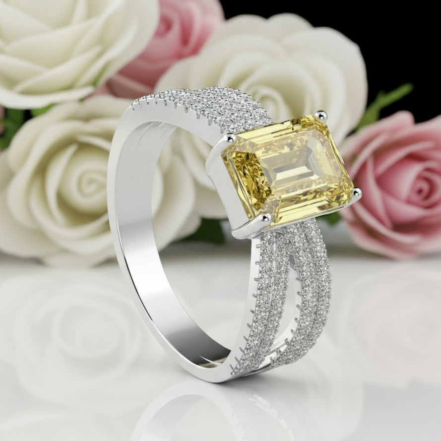 White Gold Yellow Sapphire 3.0ct Emerald Cut Engagement Ring-Black Diamonds New York