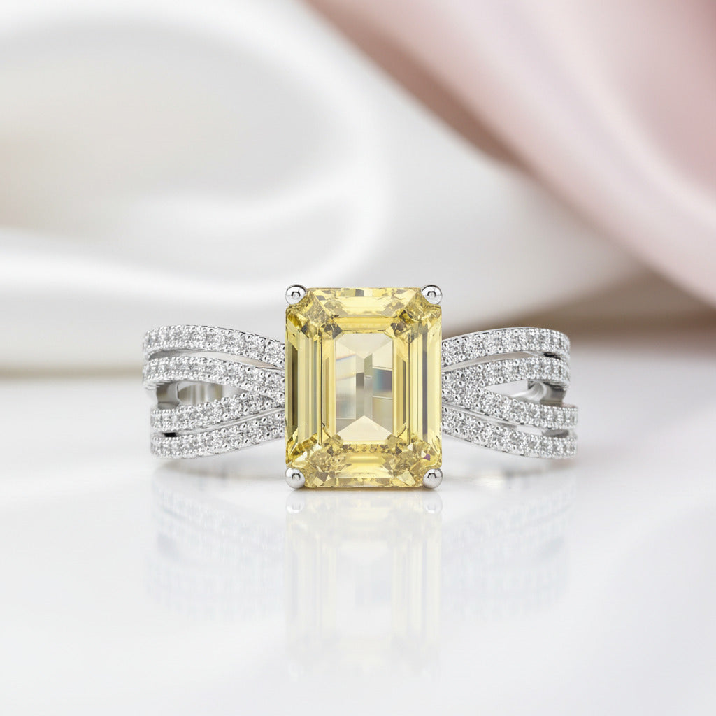 White Gold Yellow Sapphire 3.0ct Emerald Cut Engagement Ring-Black Diamonds New York