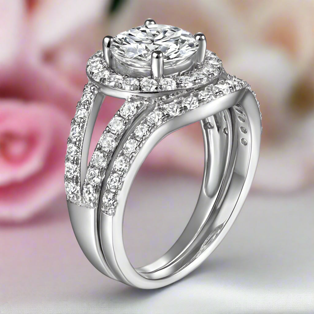 White Gold Split Shank Ring Set 1.5 ct Round Cut Diamond-Black Diamonds New York