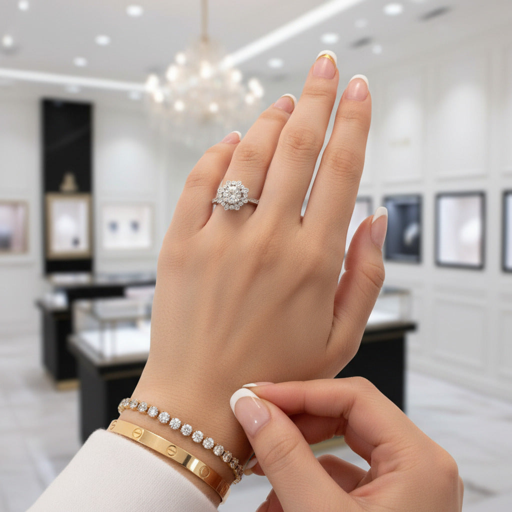 White Gold Sunflower 1.2ct Diamond Halo Engagement Ring-Black Diamonds New York