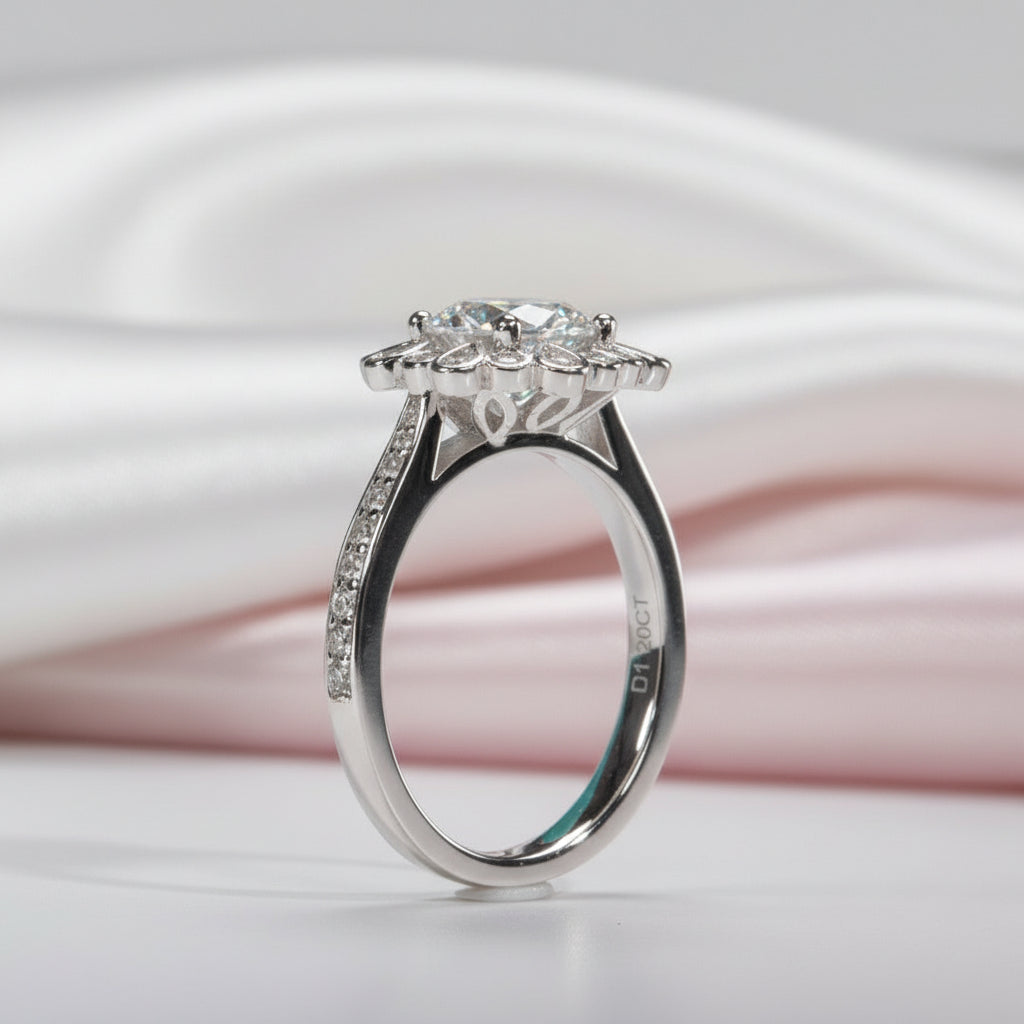 White Gold Sunflower 1.2ct Diamond Halo Engagement Ring-Black Diamonds New York