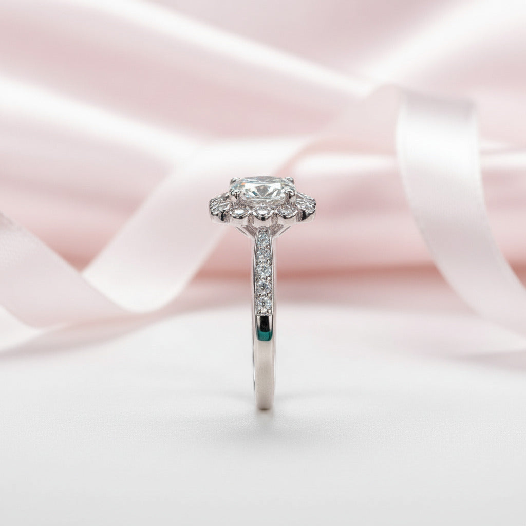 White Gold Sunflower 1.2ct Diamond Halo Engagement Ring-Black Diamonds New York