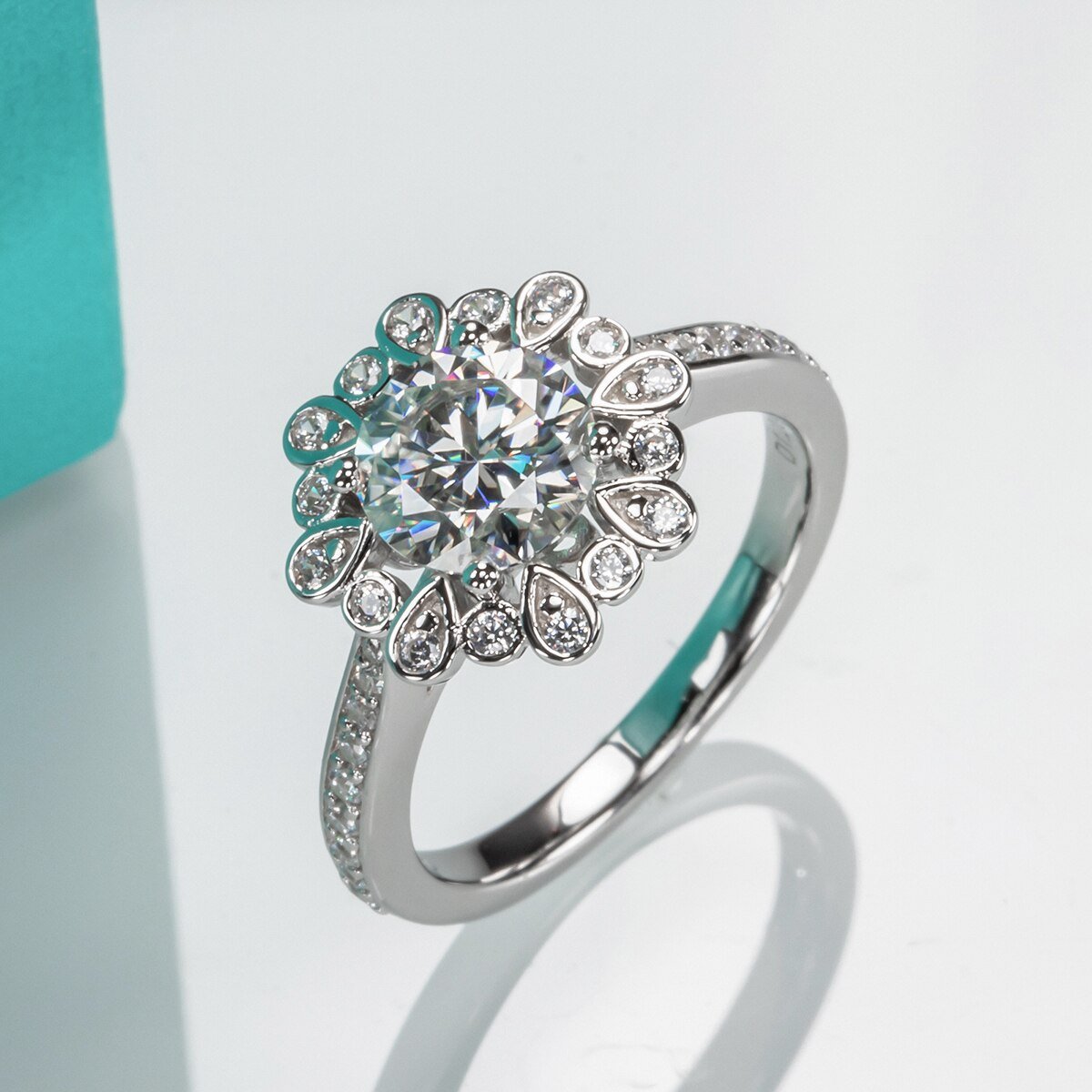 White Gold Sunflower 1.2ct Diamond Halo Engagement Ring-Black Diamonds New York