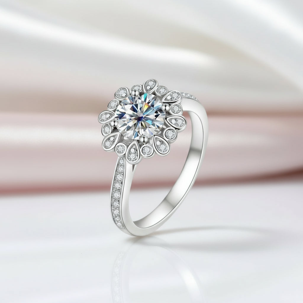 White Gold Sunflower 1.2ct Diamond Halo Engagement Ring-Black Diamonds New York