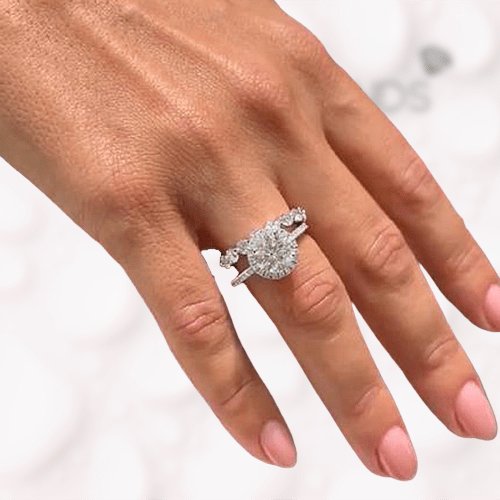 White Gold Wedding Ring Set in 2 carat Stunning Halo Round Cut Simulated Diamond-Black Diamonds New York