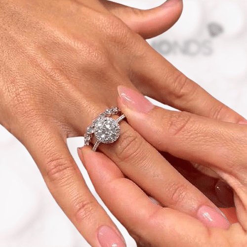 White Gold Wedding Ring Set in 2 carat Stunning Halo Round Cut Simulated Diamond-Black Diamonds New York