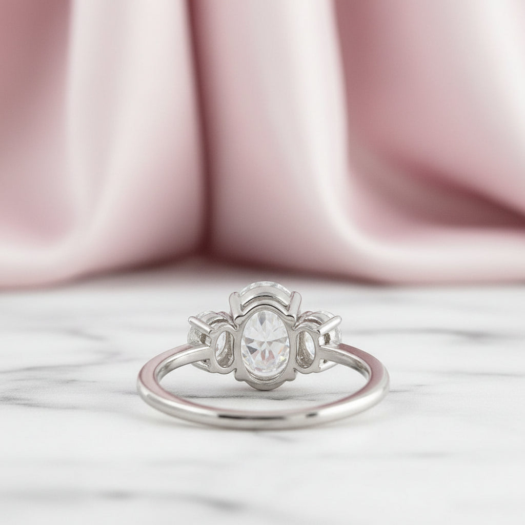 White Gold White Sapphire Oval Cut Three Stone Engagement Ring-Black Diamonds New York
