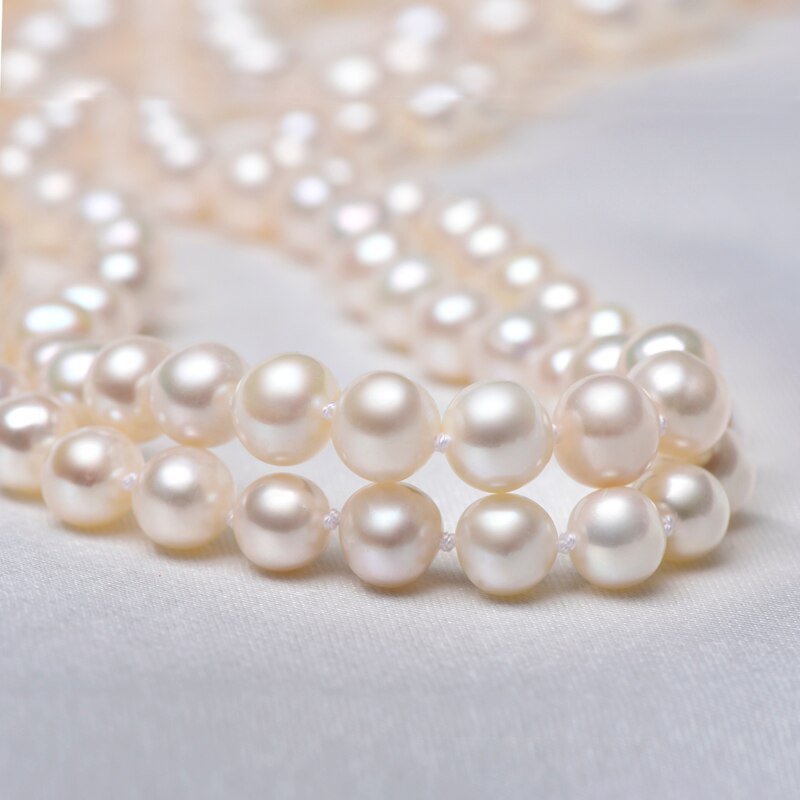 White Natural Freshwater Pearl Necklace-Black Diamonds New York